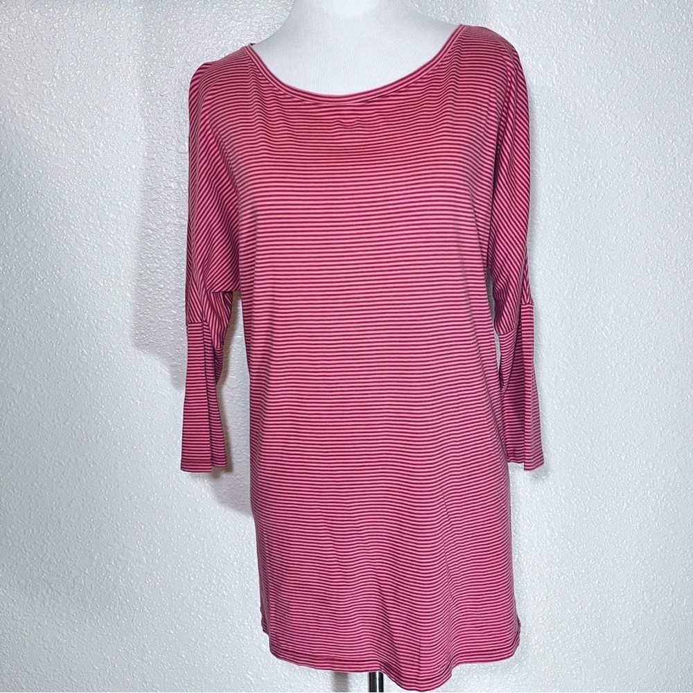 Patagonia Women’s Quarter Length Sleeve Red Striped Tee T-shirt Top Oversized M